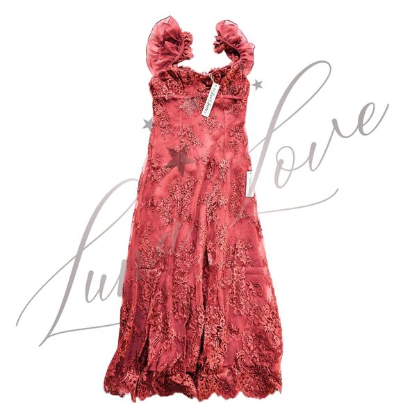 FOR LOVE & LEMONS Holiday Lace Midi Dress In Pink NWT - Picture 4 of 13